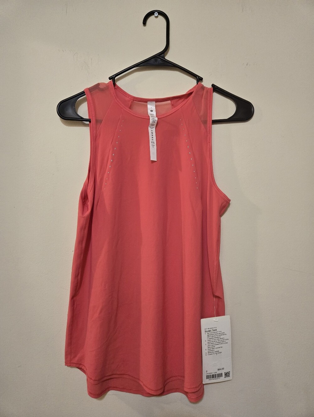 Lululemon Sculpt Tank Hip Length Size 2 Pale Women's Coral Sleeveless Tank